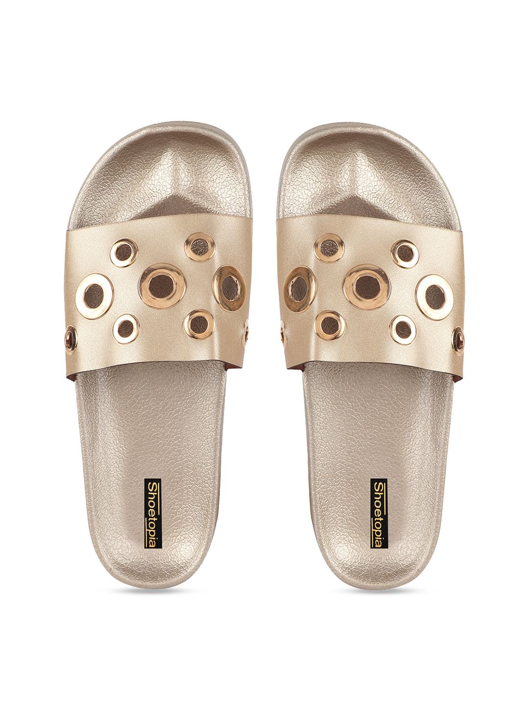 Shoetopia Women Gold-Toned Solid Sliders Price in India