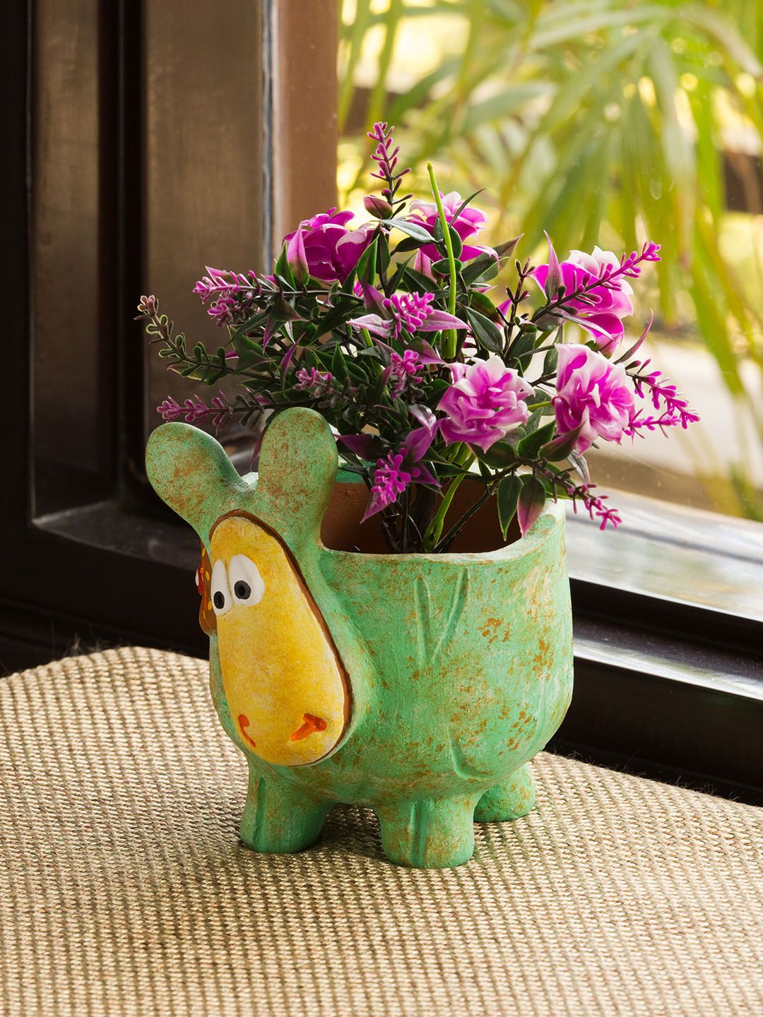 ExclusiveLane Green Curios Sheep Handmade Hand-painted Table Planter Pot In Terracotta Price in India