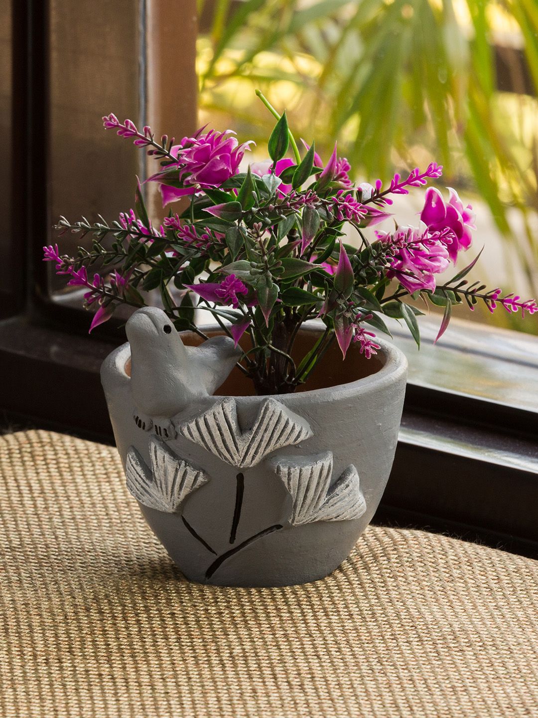 ExclusiveLane Blooming Birdie Handmade Hand-painted Terracotta Table Planter Pot Price in India
