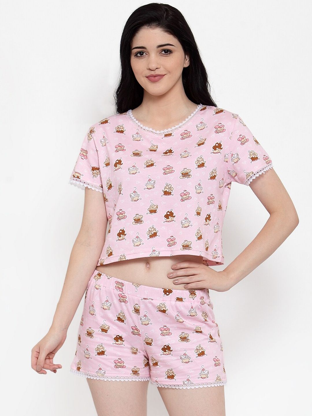 Claura Pink Printed Nightsuit Price in India