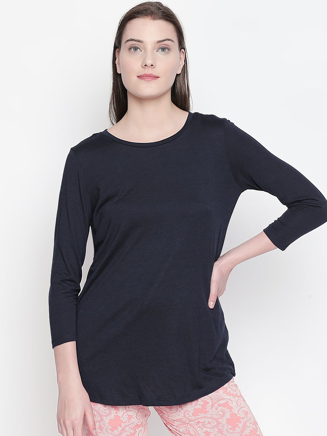 Dreamz by Pantaloons Women Navy Blue Solid Lounge Tshirt Price in India