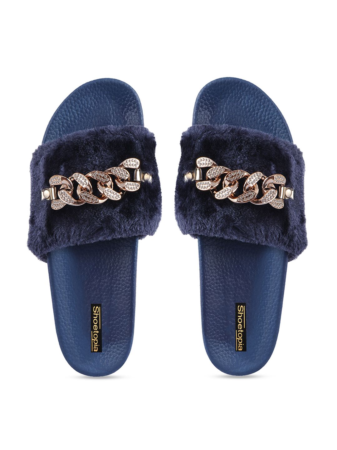 Shoetopia Women Blue Embellished Sliders Price in India
