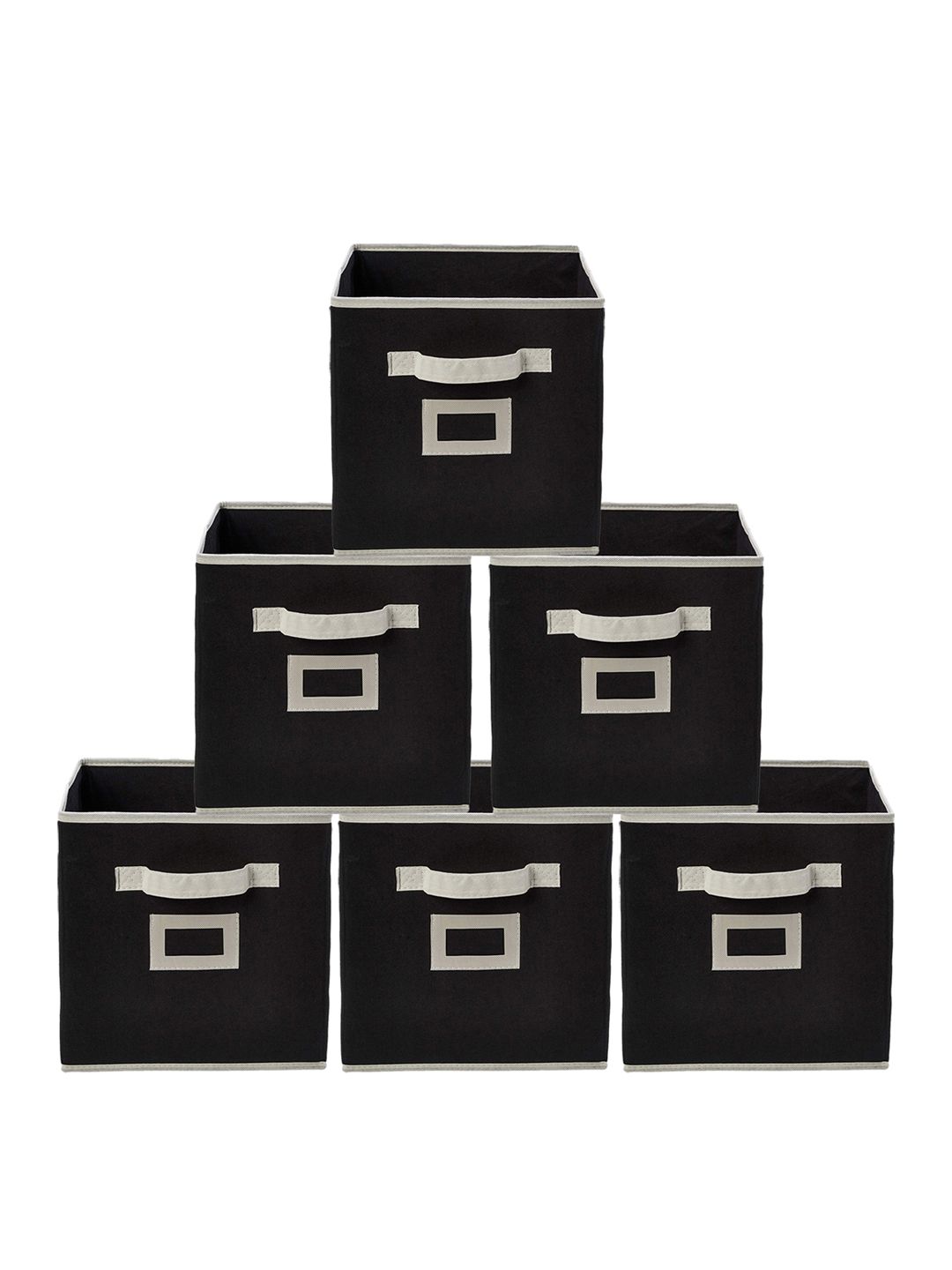 Kuber Industries Set Of 6 Black Solid Large Foldable Cube Storage Boxes With Handle Replacement Drawer Price in India