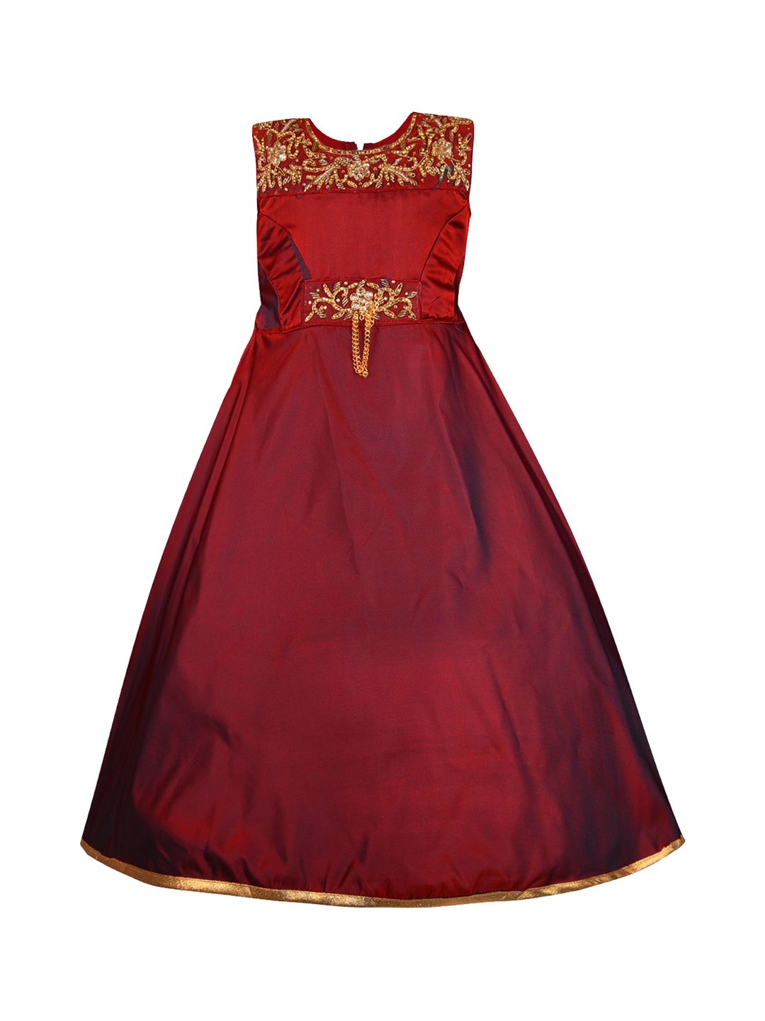 Wish Karo Girls Maroon & Gold Self Design Maxi Dress