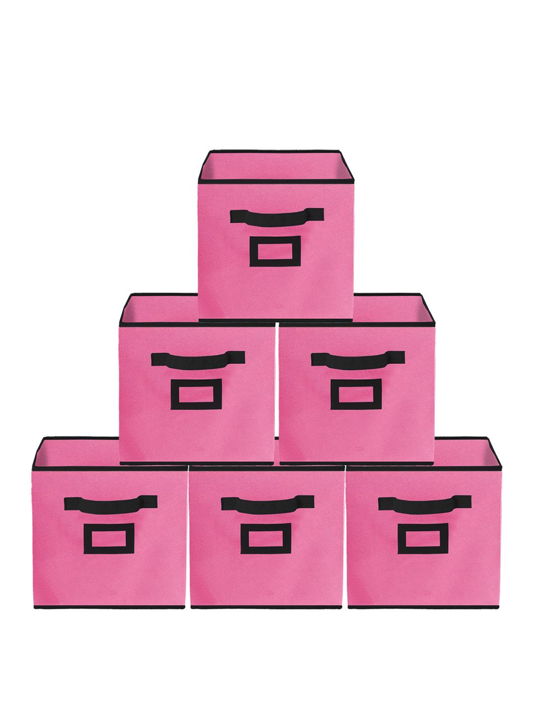 Kuber Industries Set Of 6 Pink Solid Large Foldable Storage Boxes With Handle Replacement Drawer Price in India