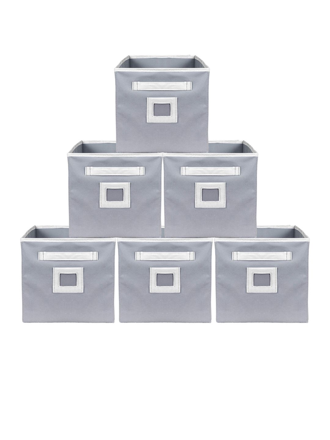 Kuber Industries Set Of 6 Grey Solid Large Foldable Storage Boxes With Handle Replacement Drawer Price in India