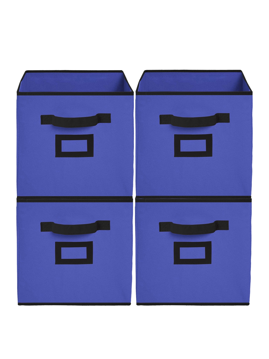 Kuber Industries Set Of 4 Blue Solid Foldable Storage Boxes With Handle Replacement Drawer Price in India