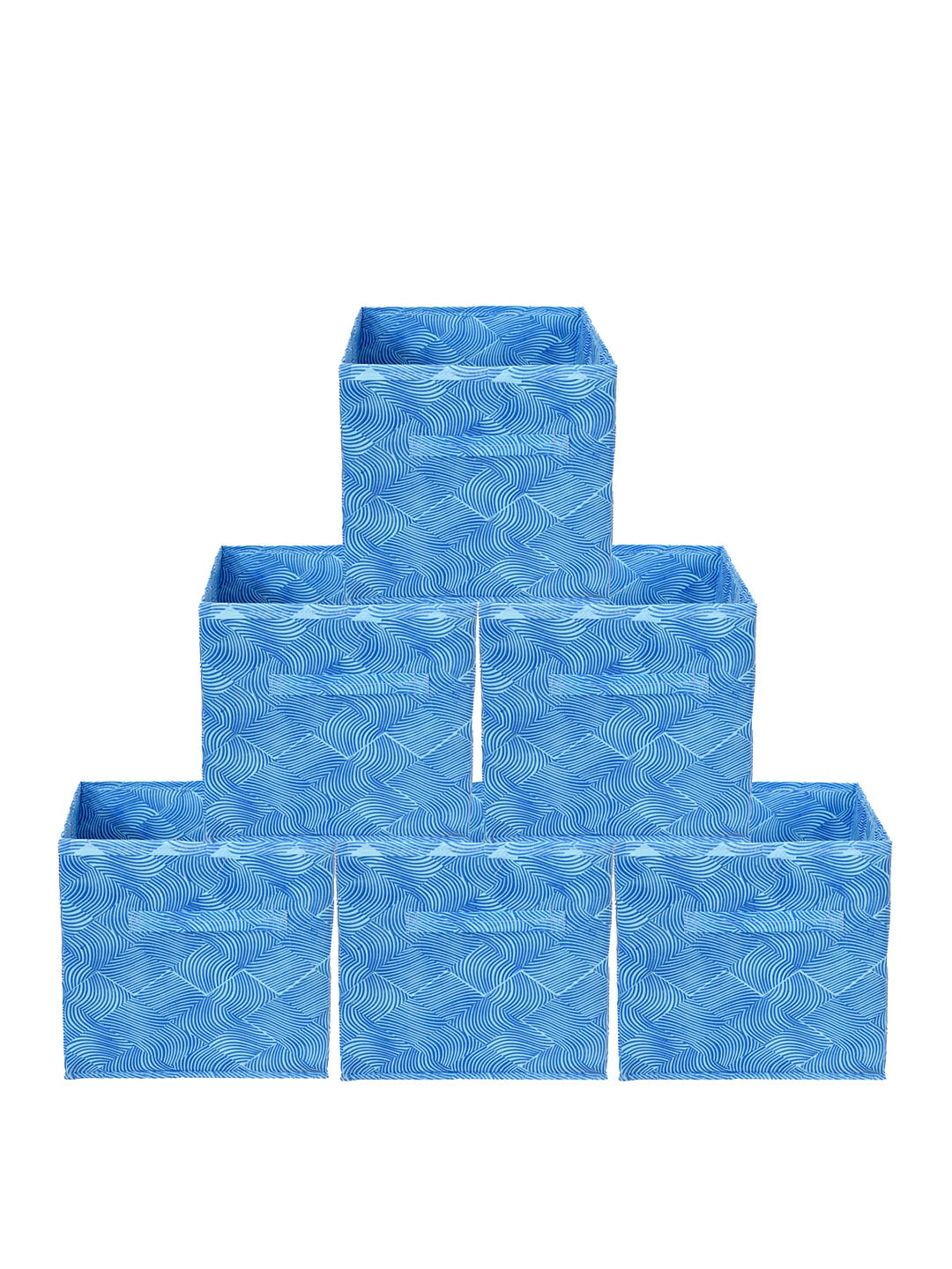 Kuber Industries Set Of 6 Blue Leheriya Printed Foldable Storage Boxes With Handle Replacement Drawer Price in India