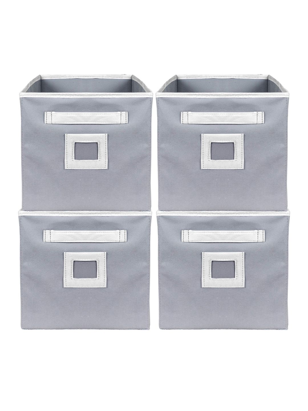 Kuber Industries Set Of 4 Grey Solid Large Foldable Storage Boxes With Handle Replacement Drawer Price in India