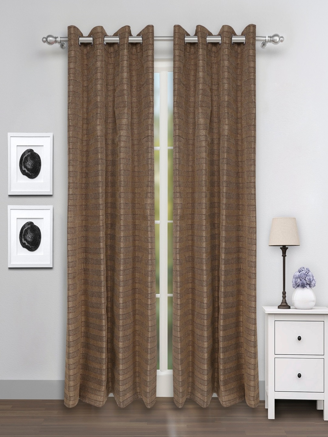 ROMEE Brown Set of 2 Room Darkening Door Curtains Price in India