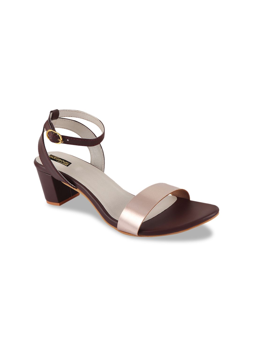 Shoetopia Women Brown & Gold-Toned Colourblocked Sandals Price in India