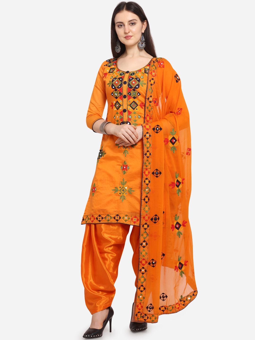 Ethnic Junction Women Orange Unstitched Dress Material Price in India