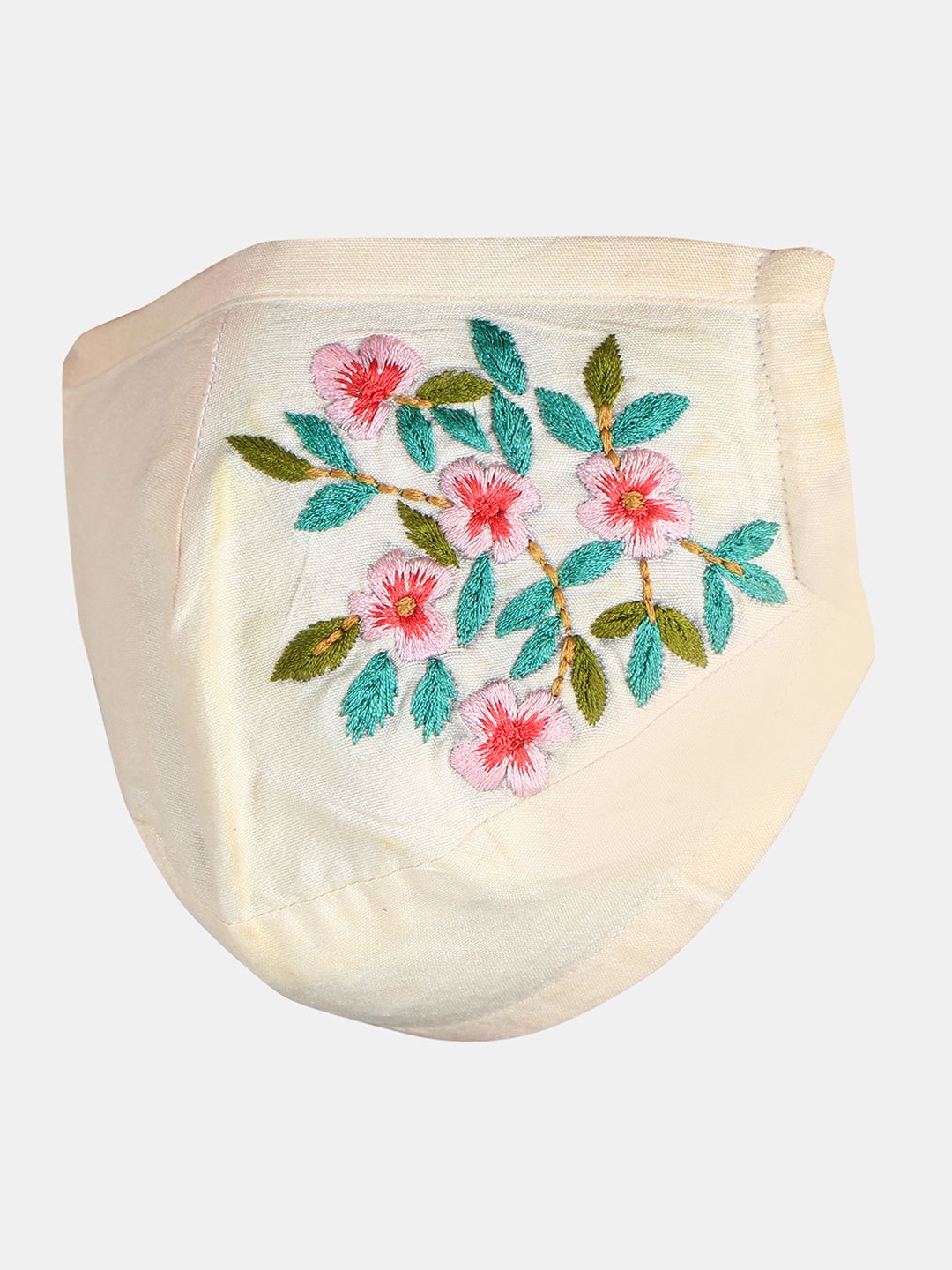 Chitwan Mohan Unisex Cream-Coloured Floral Embroidered 2-Ply Cloth Mask Price in India