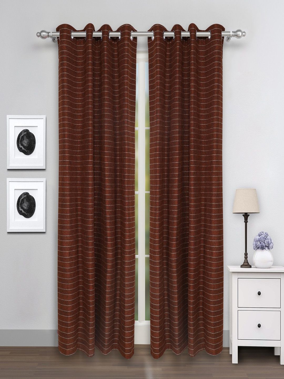 ROMEE Coffee Brown Set of 2 Black Out Door Curtains Price in India