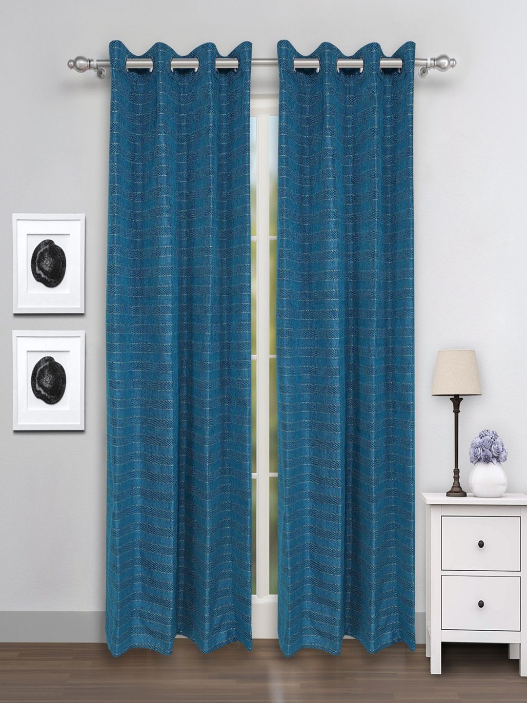 ROMEE Blue Set of 2 Door Curtains Price in India
