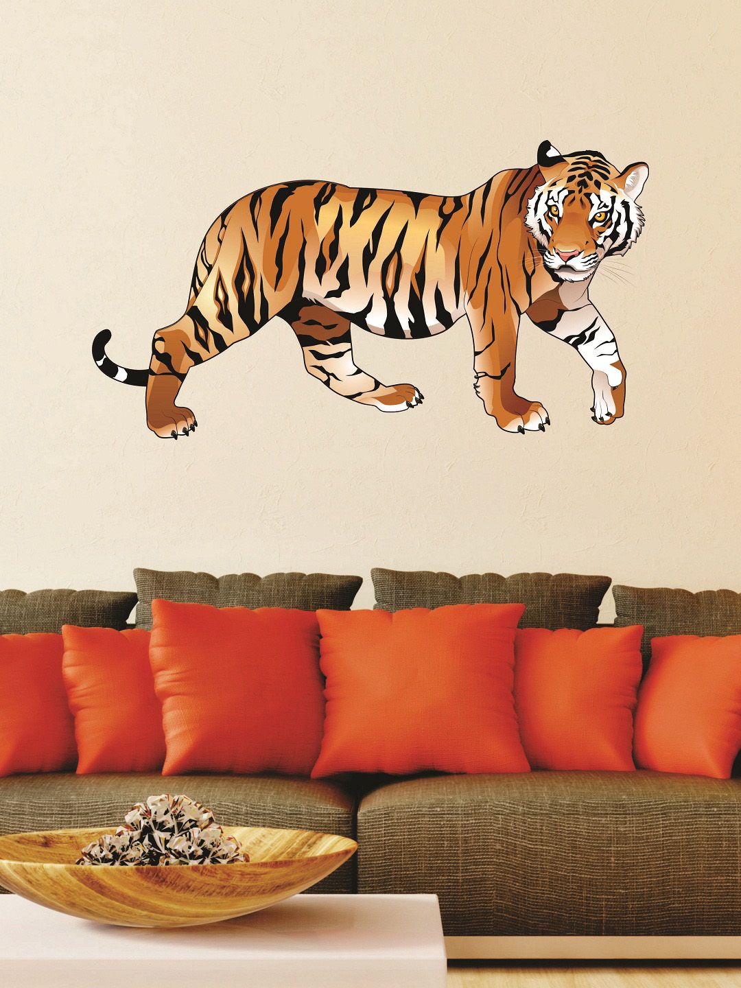 WALLSTICK Brown & Black Tiger Large Vinyl Wall Sticker Price in India