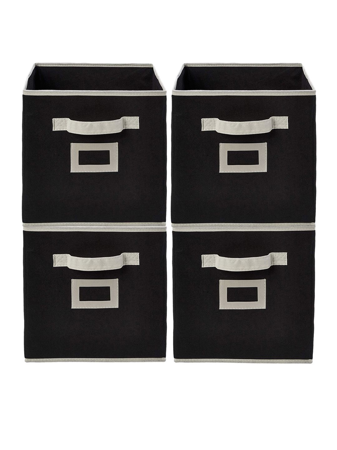 Kuber Industries Set Of 4 Black Solid Large Foldable Storage Boxes With Handle Replacement Drawer Price in India