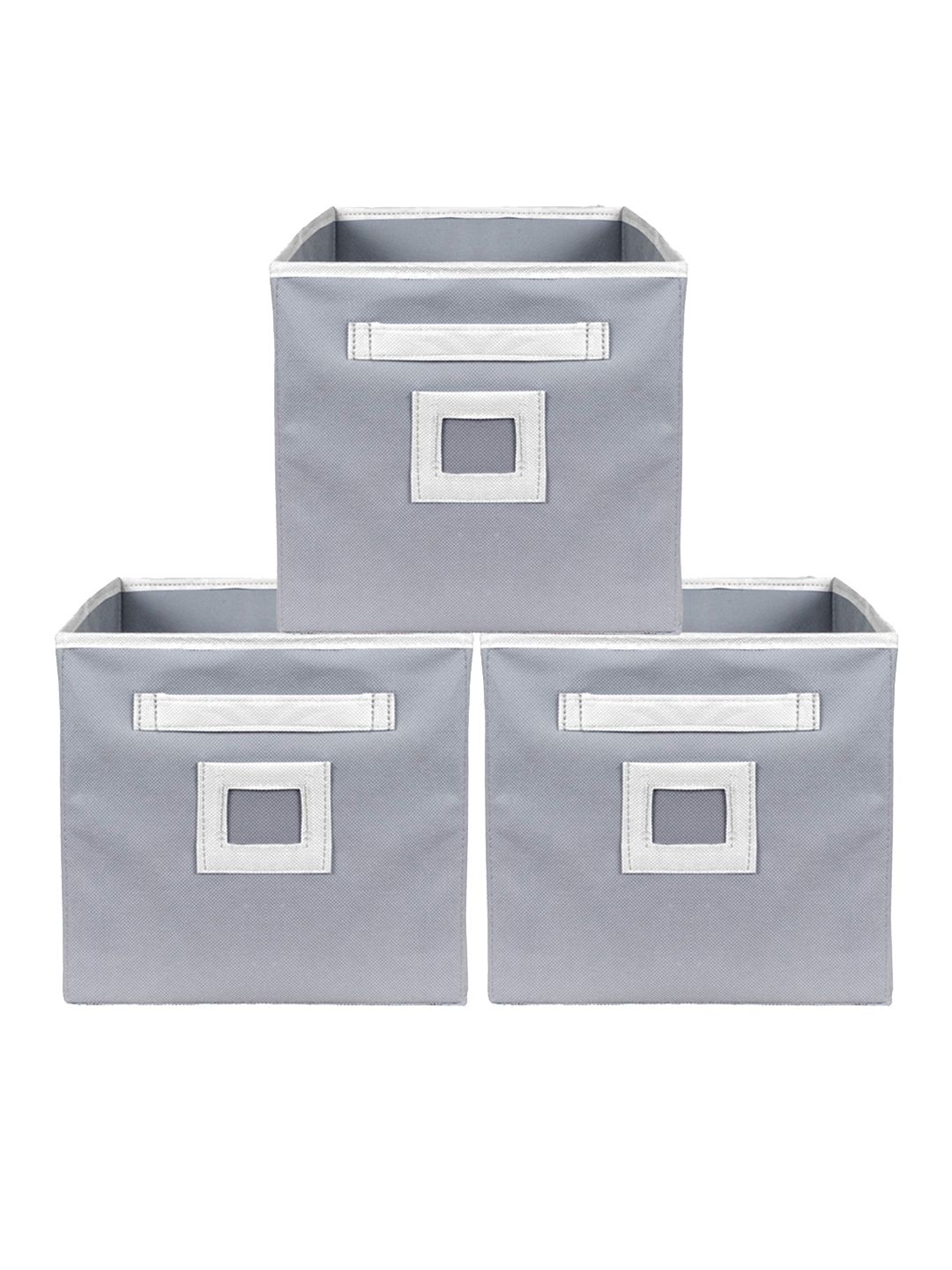 Kuber Industries Set Of 3 Grey Large Foldable Storage Boxes With Handle Replacement Drawer Price in India