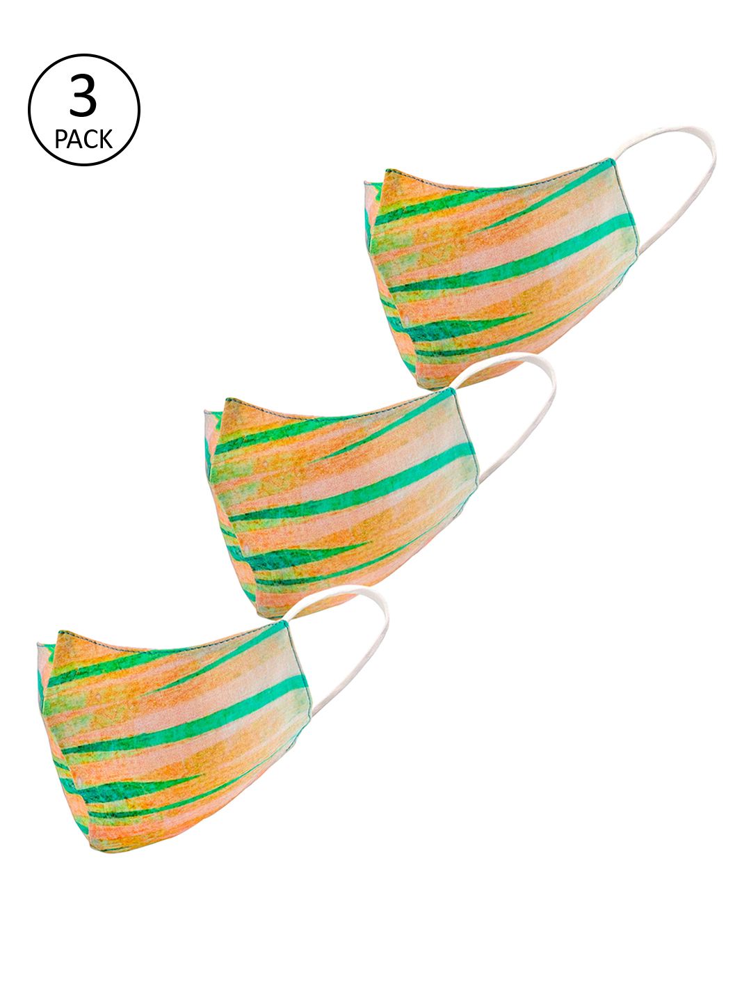 LEGAL BRIBE Women Green & Yellow Pack Of 3 Printed 3-Ply Reusable Cloth Masks Price in India