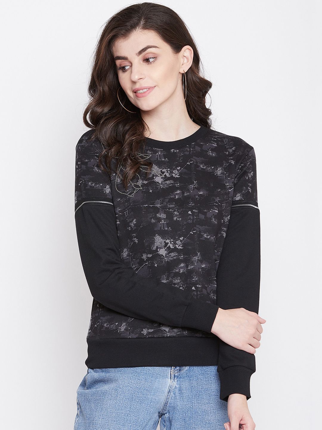 PERFKT-U Women Black Printed Sweatshirt Price in India