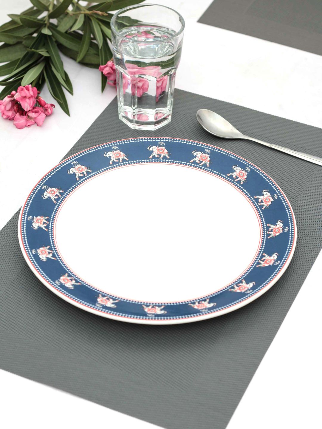 India Circus White & Blue Printed Ceramic Dinner Plate Price in India