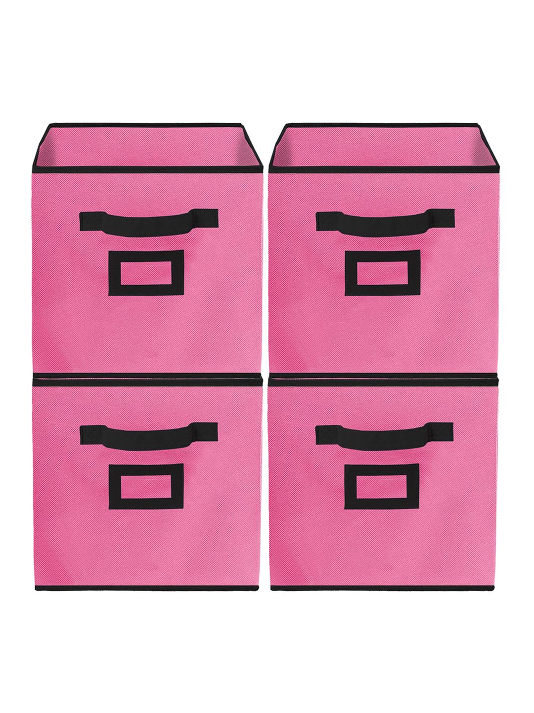 Kuber Industries Set Of 4 Pink Solid Large Foldable Storage Box With Handle Replacement Drawer Price in India