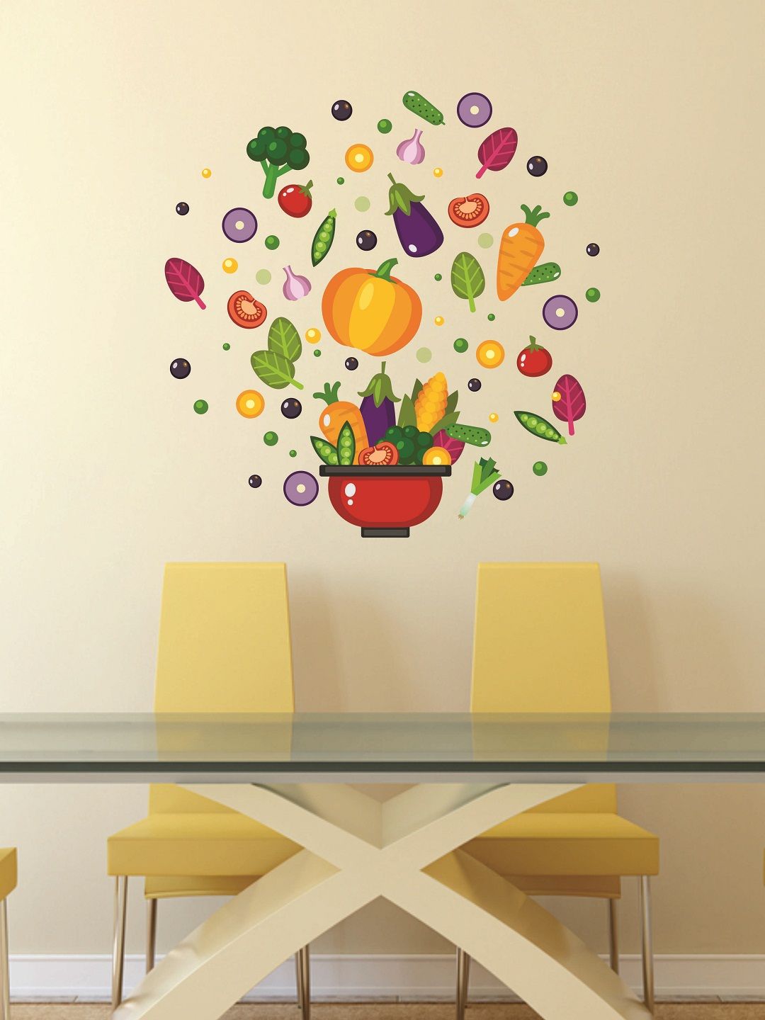 WALLSTICK Red & Yellow Vegetable Basket Large Vinyl Sticker Price in India