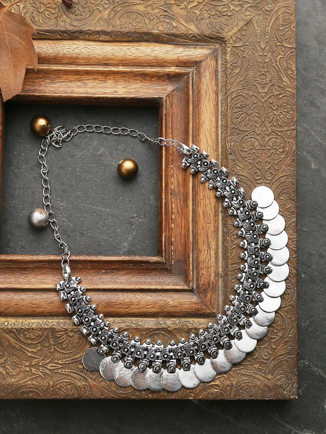 Infuzze Silver-Plated Statement Brass Oxidised Necklace Price in India