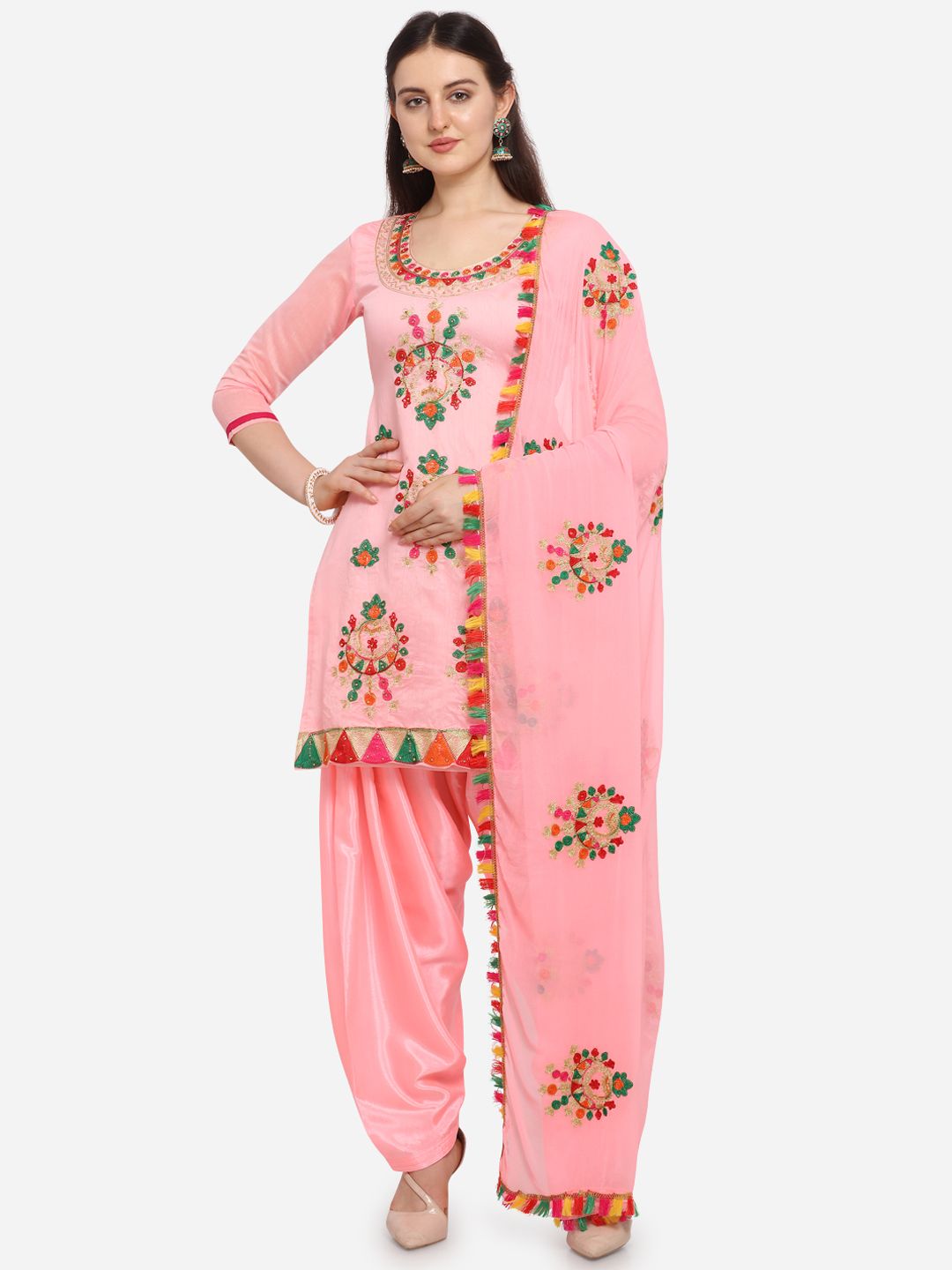Ethnic Junction Women Pink Silk Blend Unstitched Dress Material Price in India