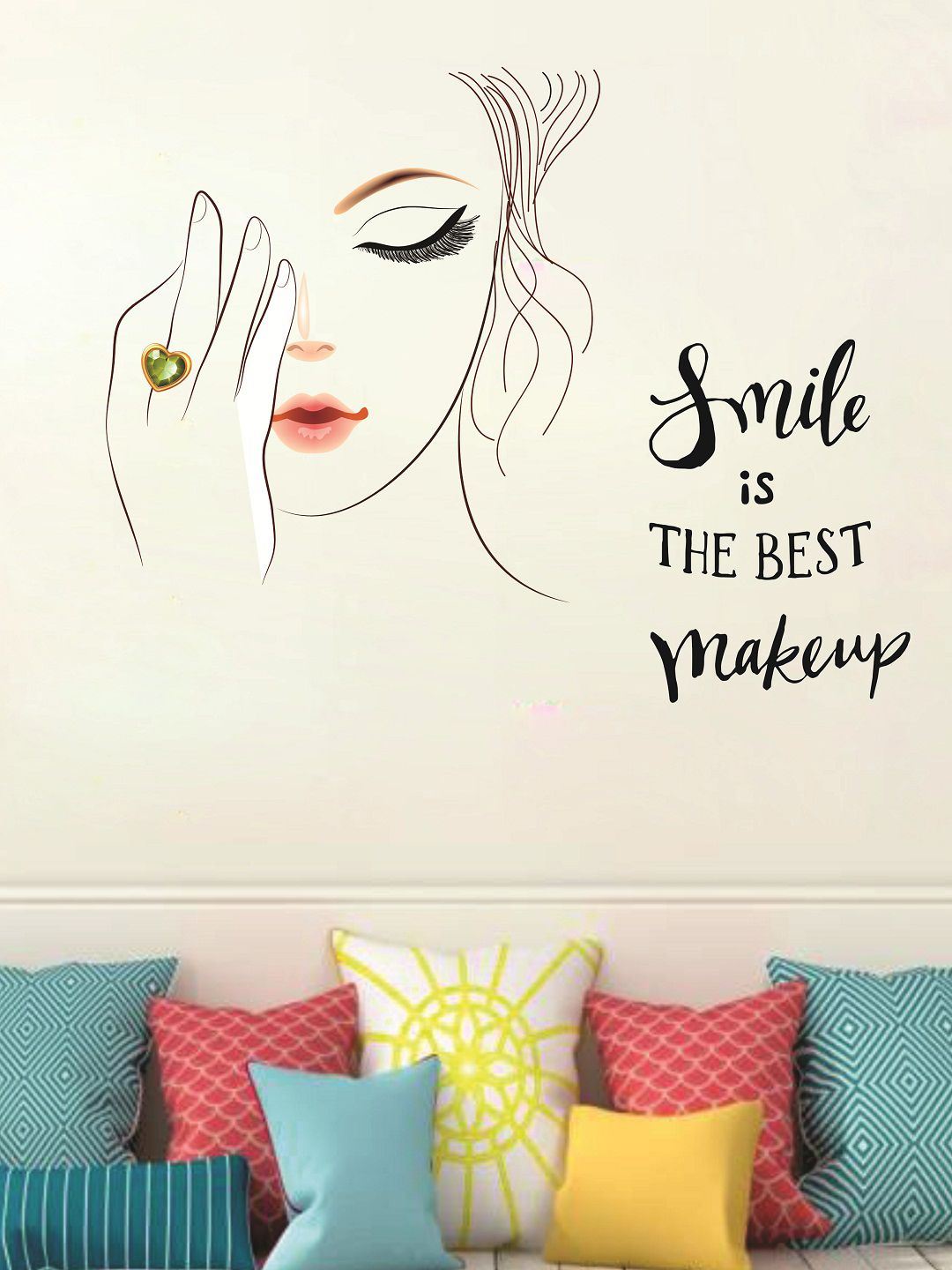 WALLSTICK Unisex Black & Pink Smile Is Best Makeup Large Vinyl Wall Sticker Price in India
