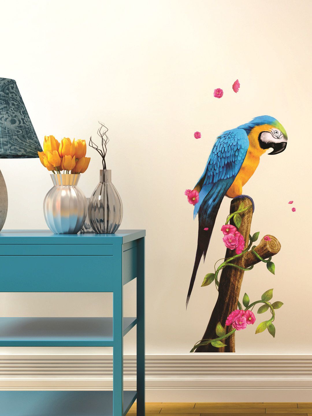 WALLSTICK Blue & Yellow Colourful Parrot Large Vinyl Wall Sticker Price in India
