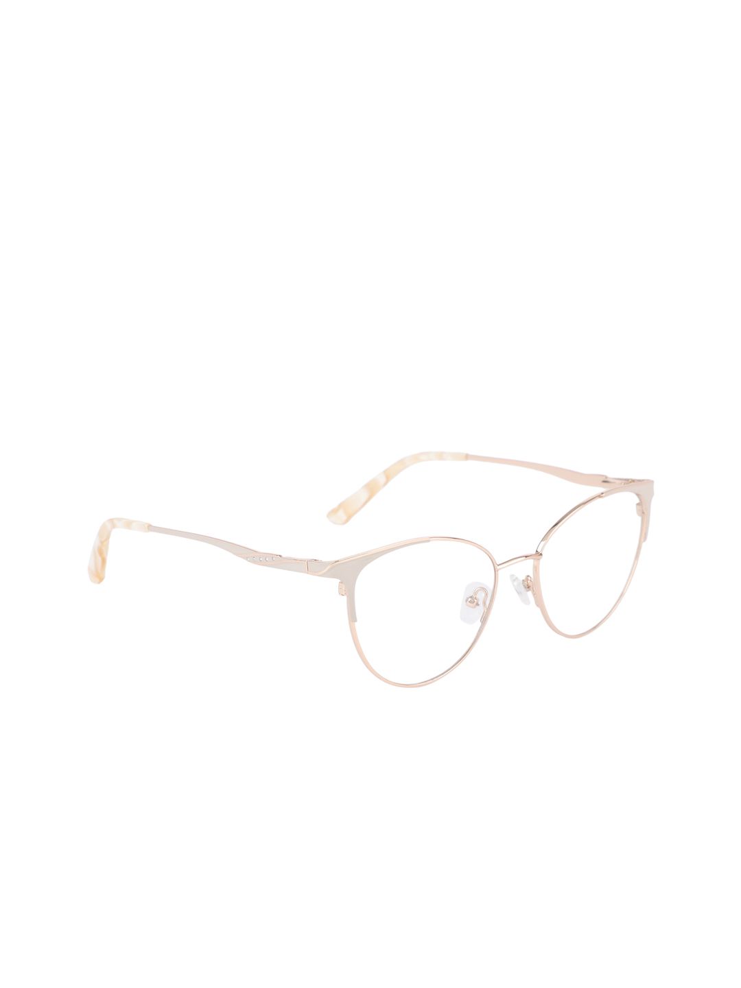 MARC LOUIS Women Gold & Grey Colourblocked Full Rim Cateye Frames Price in India