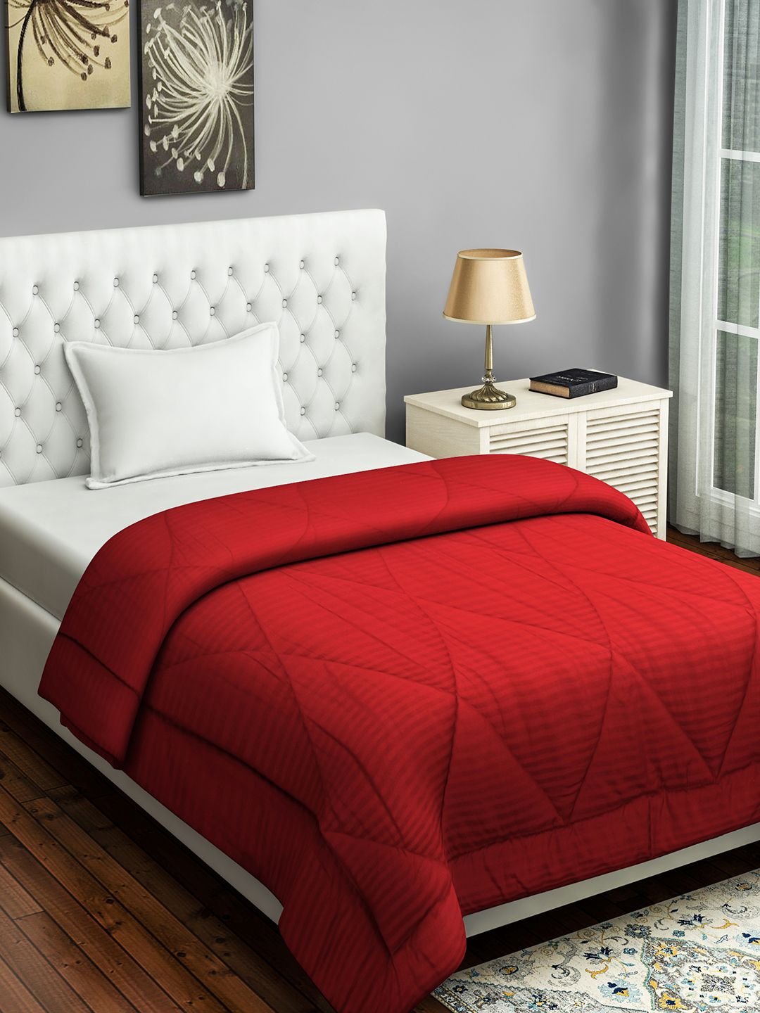 SWAYAM Red Solid AC Room 150 GSM Single Bed Comforter Price in India