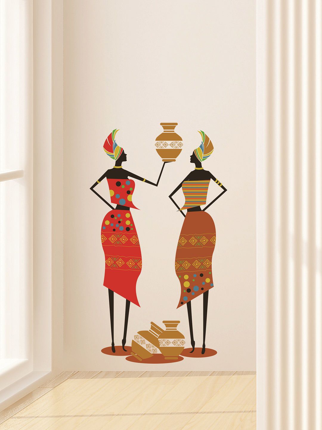 WALLSTICK Brown & Red Tribal Ladies Large Vinyl Wall Sticker Price in India