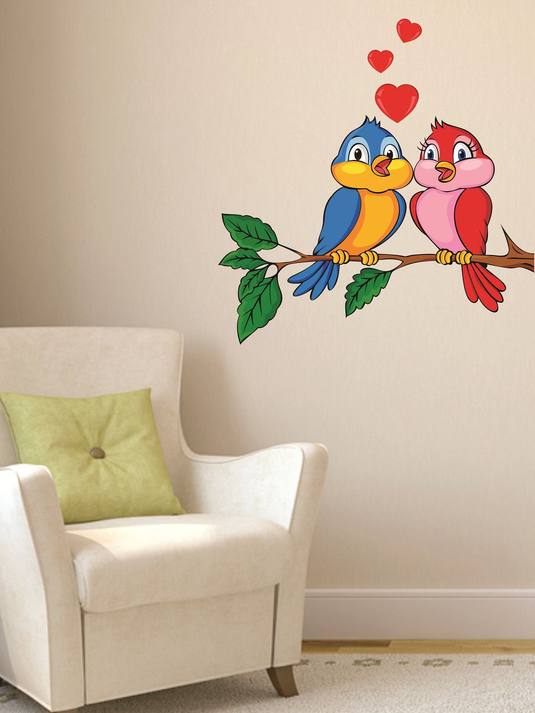 WALLSTICK Red & Blue Love Birds Large Vinyl Wall Sticker Price in India