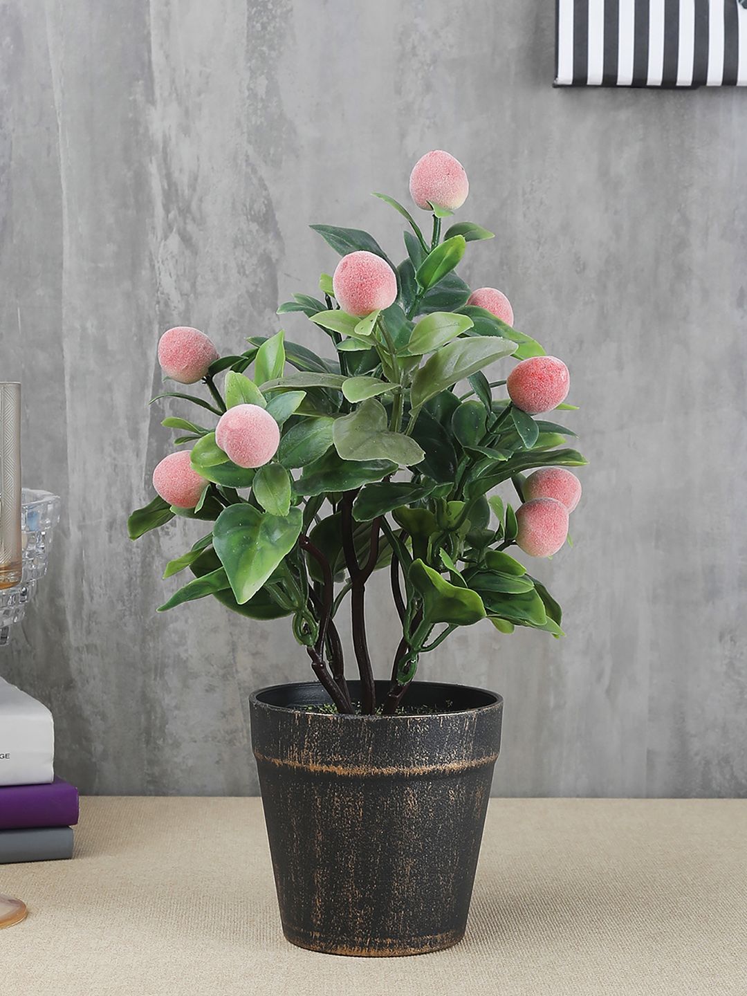 FOLIYAJ Green & Pink Artificial Peach Bonsai Tree With Black Pot Price in India