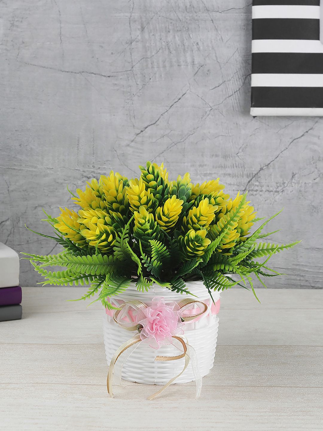 FOLIYAJ Green & Yellow Artificial Plant With Fern Leaves & Pot Price in India