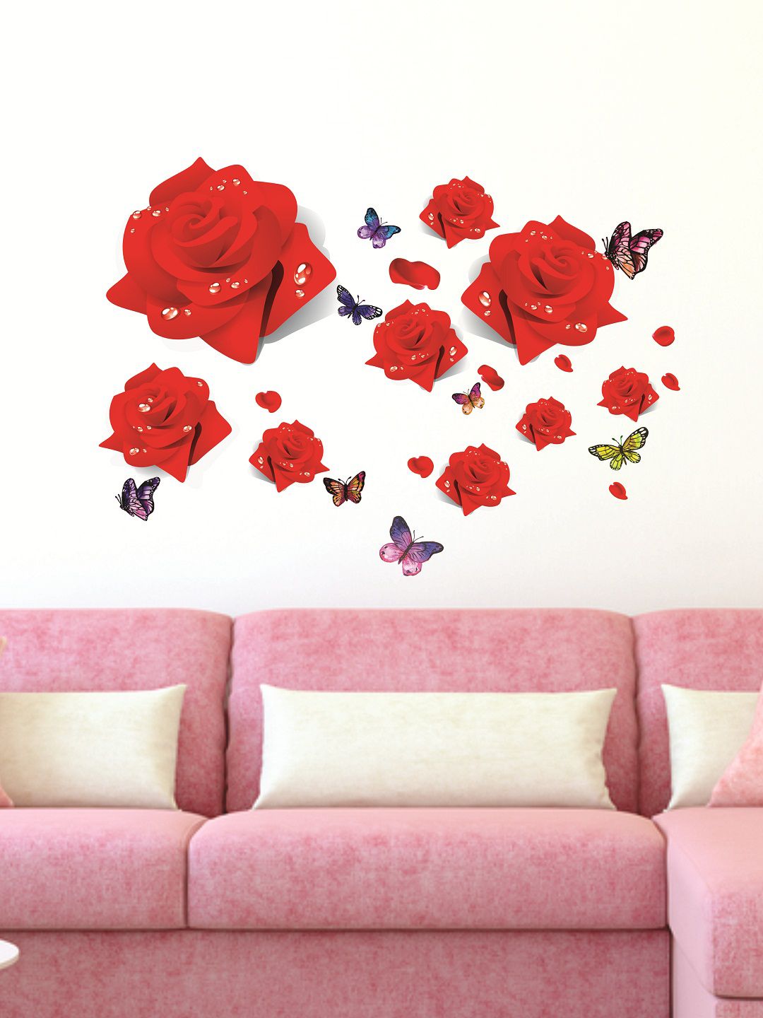 WALLSTICK Red & Purple Butterfly & Flowers Large Vinyl Wall Sticker Price in India