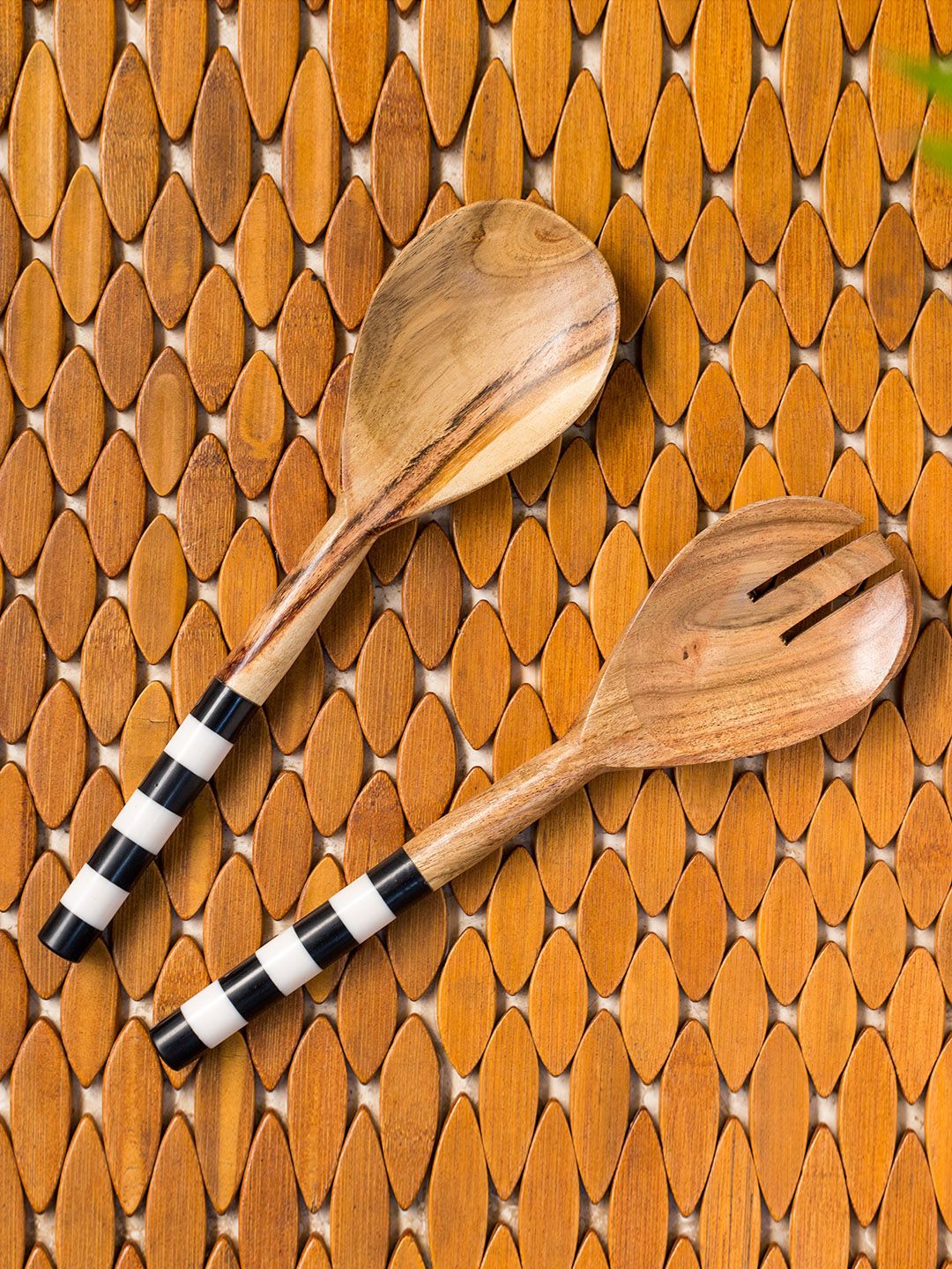 ExclusiveLane Set Of 2 Brown & Black Hand-Painted The Zebra Mango Wooden Serving Spoons Price in India