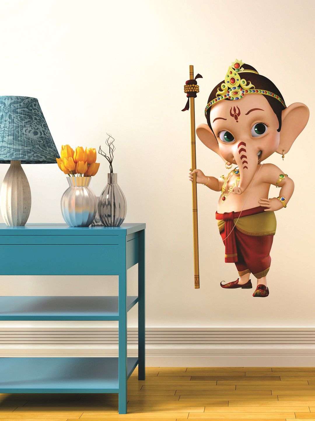 WALLSTICK Beige & Maroon Lord Ganesha Large Vinyl Wall Sticker Price in India