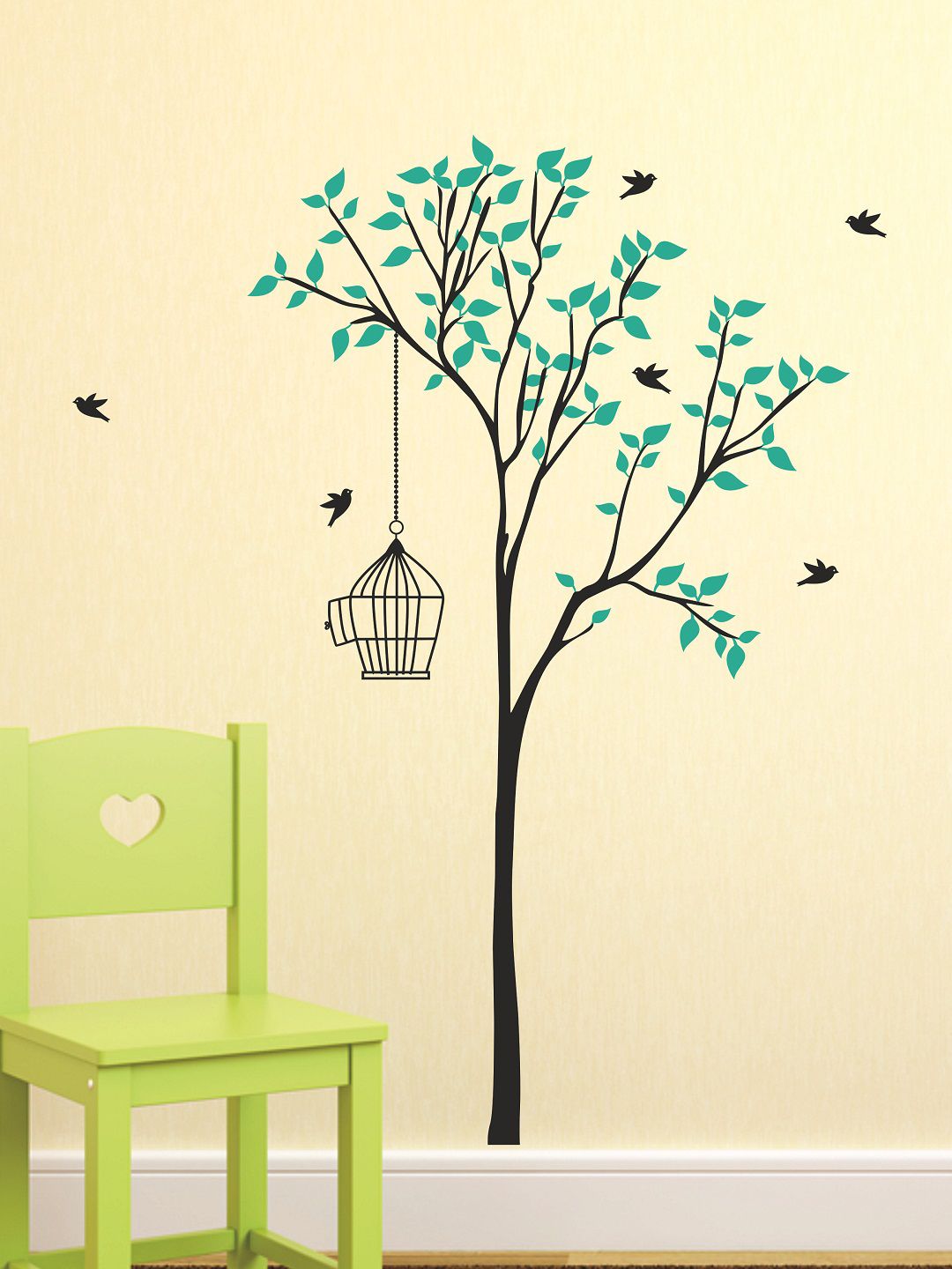 WALLSTICK Black & Green Bird Nest On Tree Large Vinyl Wall Sticker Price in India
