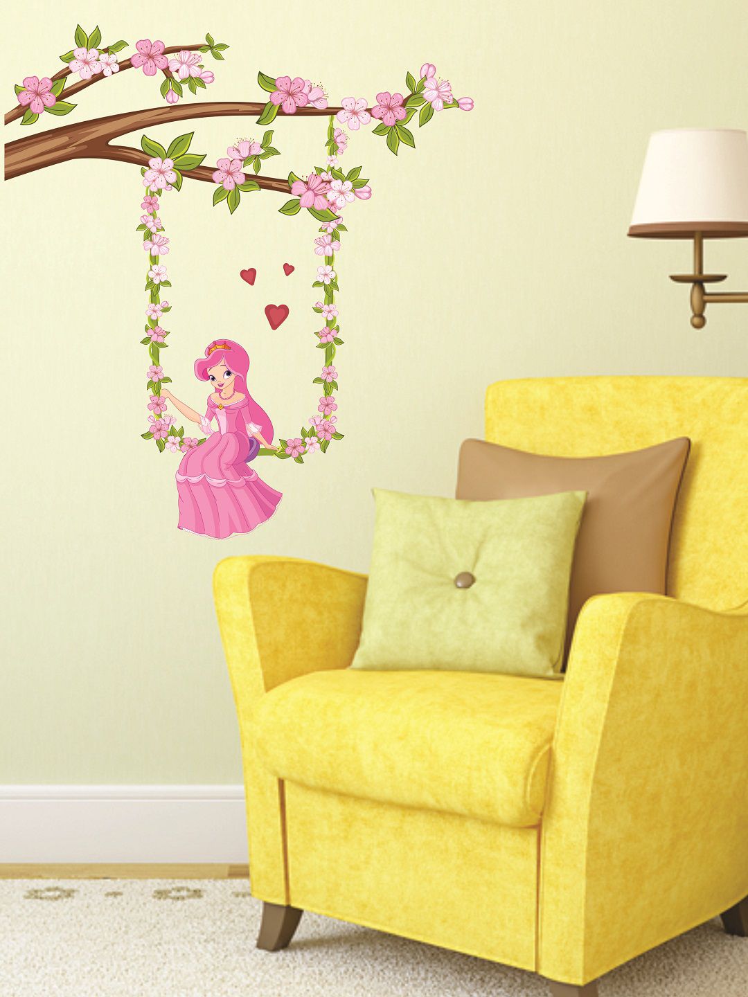 WALLSTICK Pink & Green Girl On Swing Large Vinyl Wall Sticker Price in India