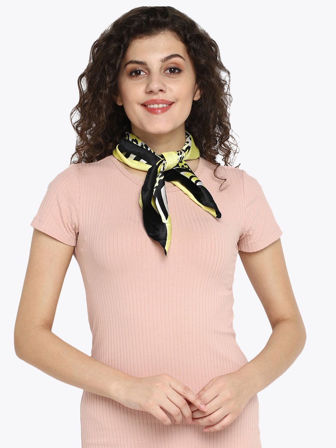 Aditi Wasan Women Yellow & Black Printed Square Scarf Price in India