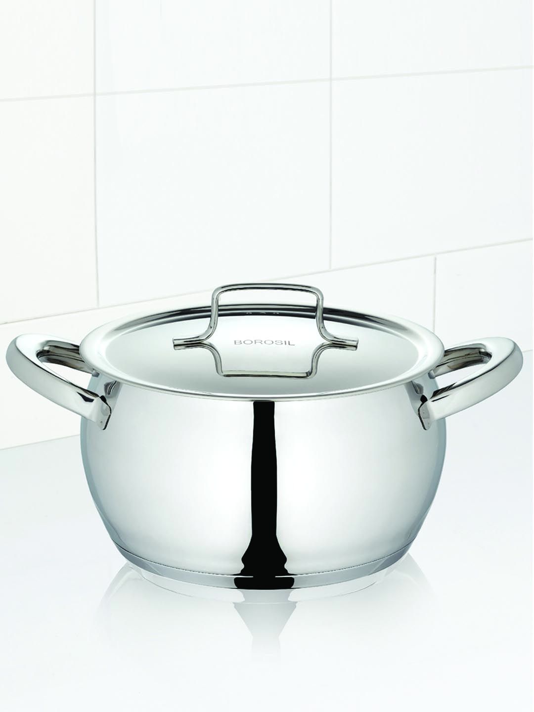 BOROSIL Silver-Toned Stainless Steel Tri-Ply Induction Bottom Handi Casserole 4 Ltr Price in India