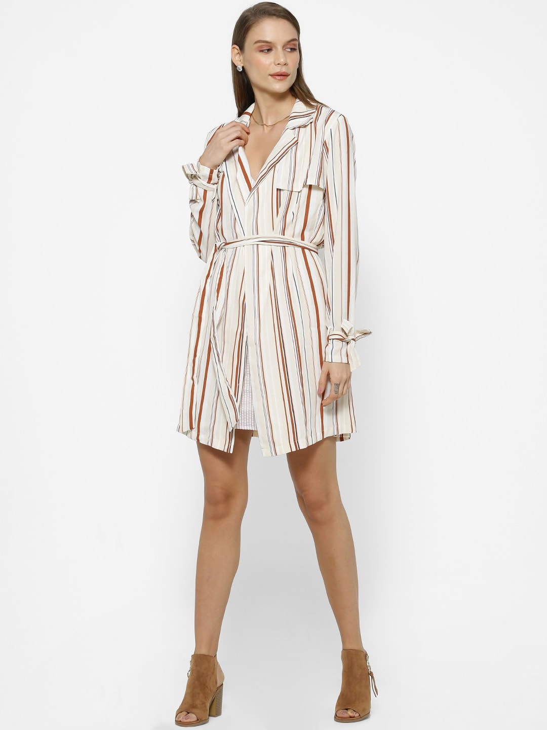 FOREVER 21 Women Multicoloured Striped Open Front Jacket Price in India
