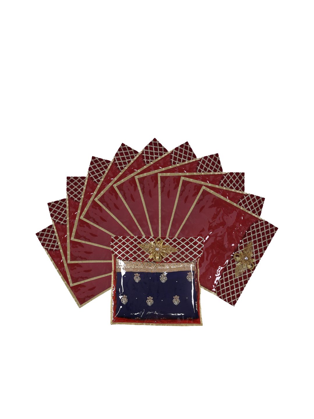 Kuber Industries Set Of 12 Maroon & Gold-Coloured Embellished Saree Organizers Price in India