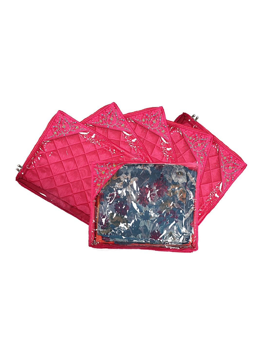 Kuber Industries Set Of 6 Pink Embroidered Saree Organizers Price in India