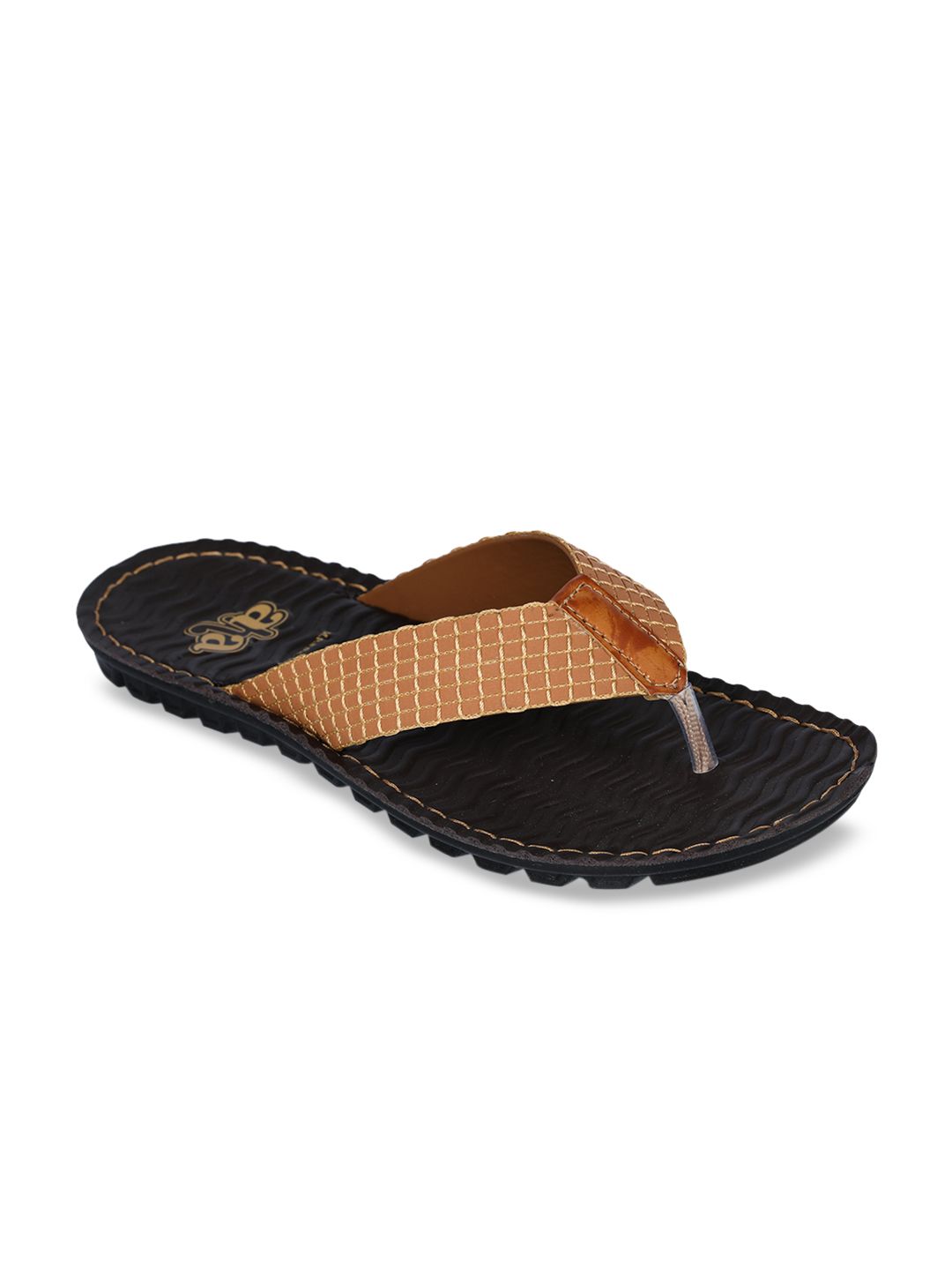 Liberty Men Tan Brown Self Design Thong Flip-Flops