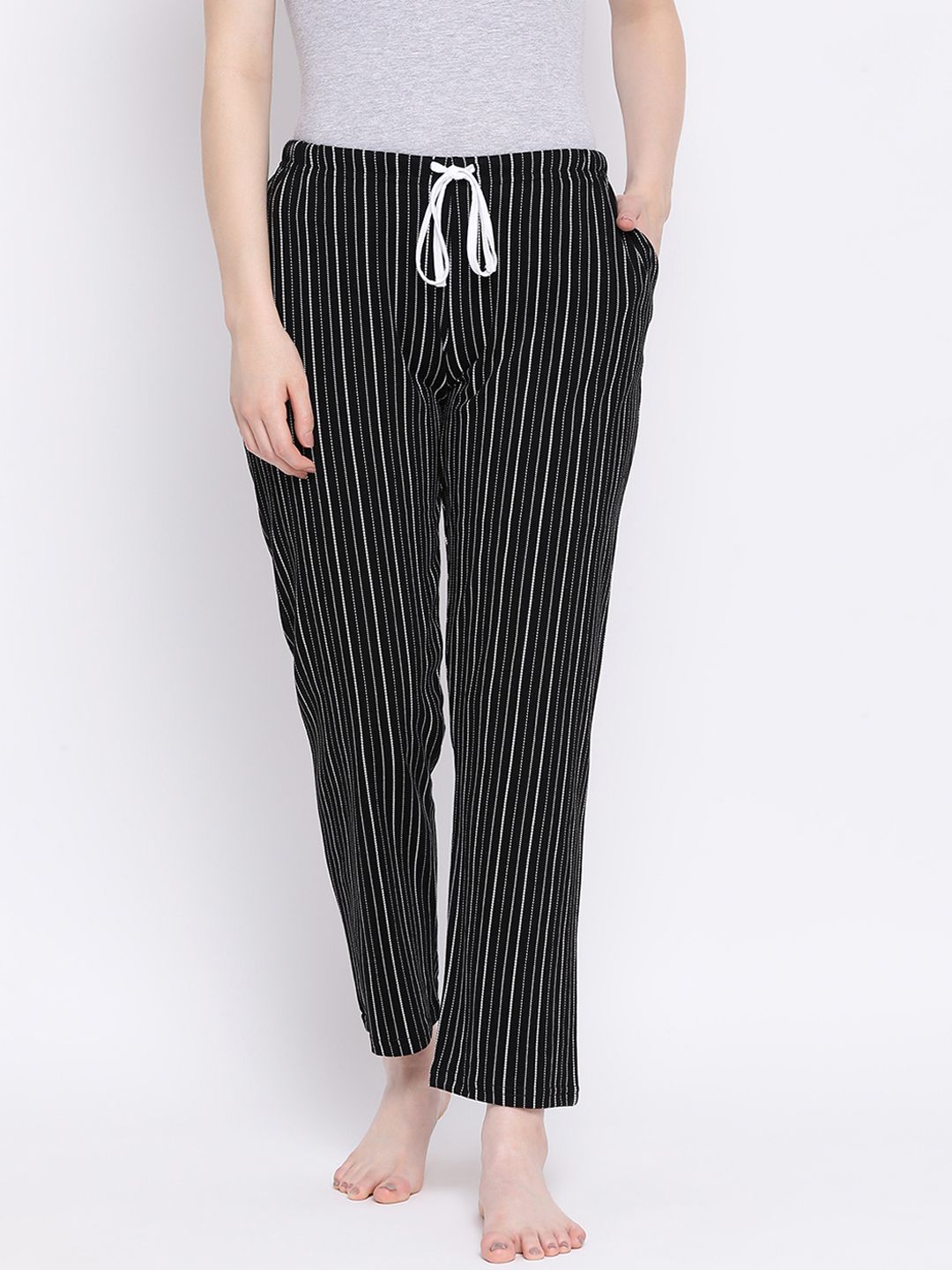 Kanvin Women Black & White Striped Lounge Pants Price in India