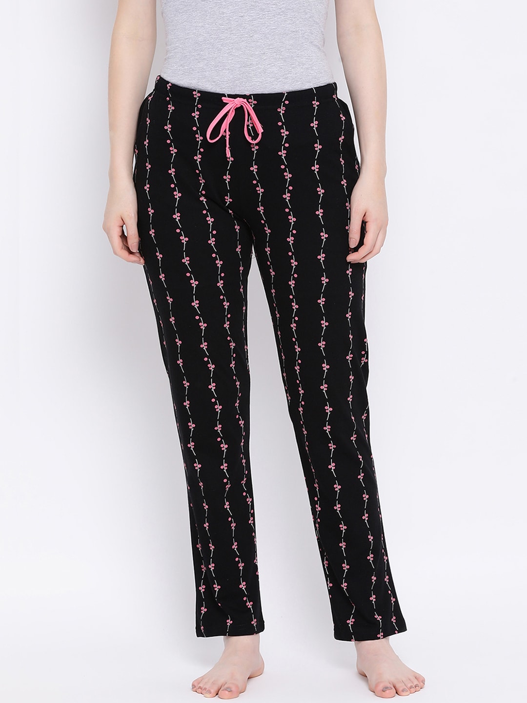 Kanvin Women Black & Pink Floral Print Pyjamas Price in India